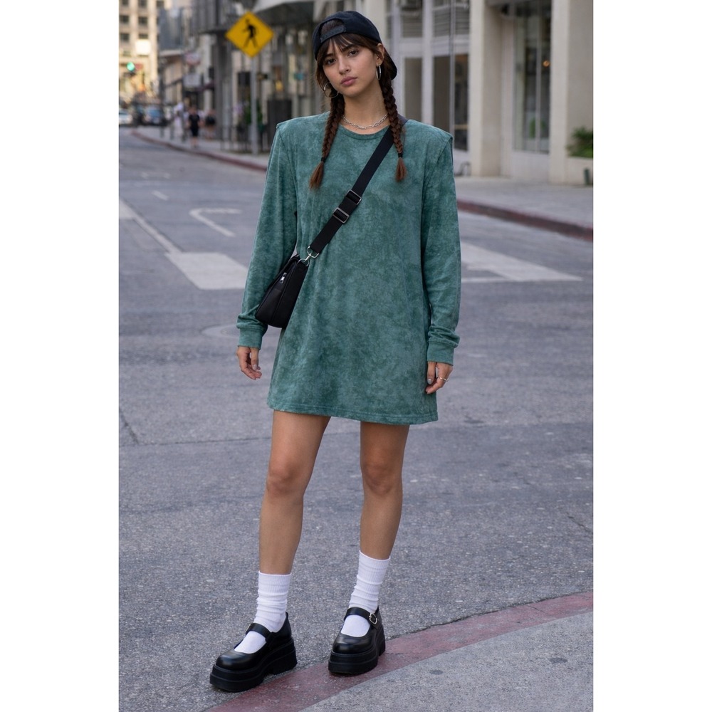VTG 80s Kevin G. Shirtdress GreenOnGreen Tie Dye Shoulder Pads!! One Size Cotton